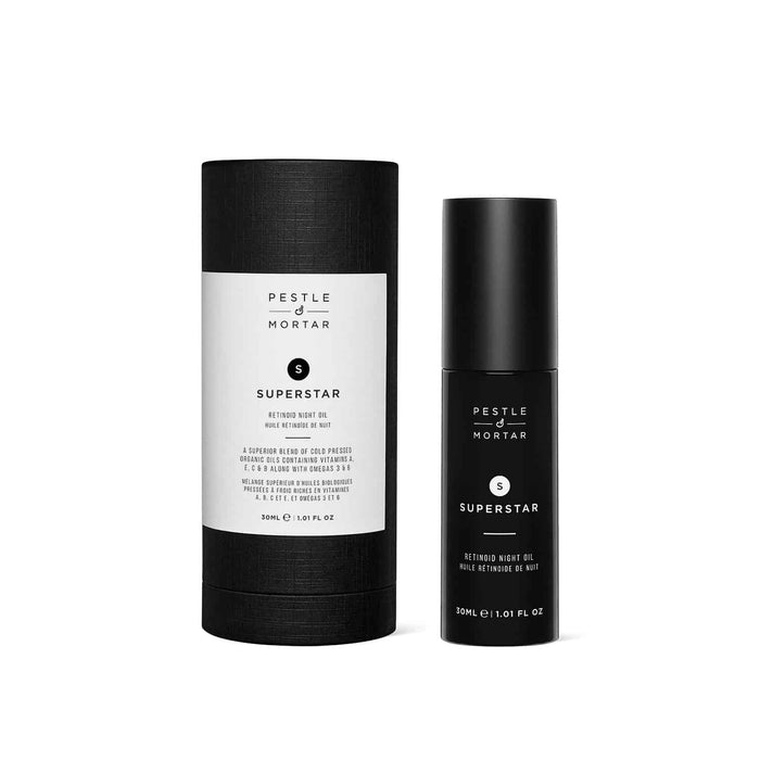 Retail pack of Pestle & Mortar Superstar Retinoid Night Oil 30ml